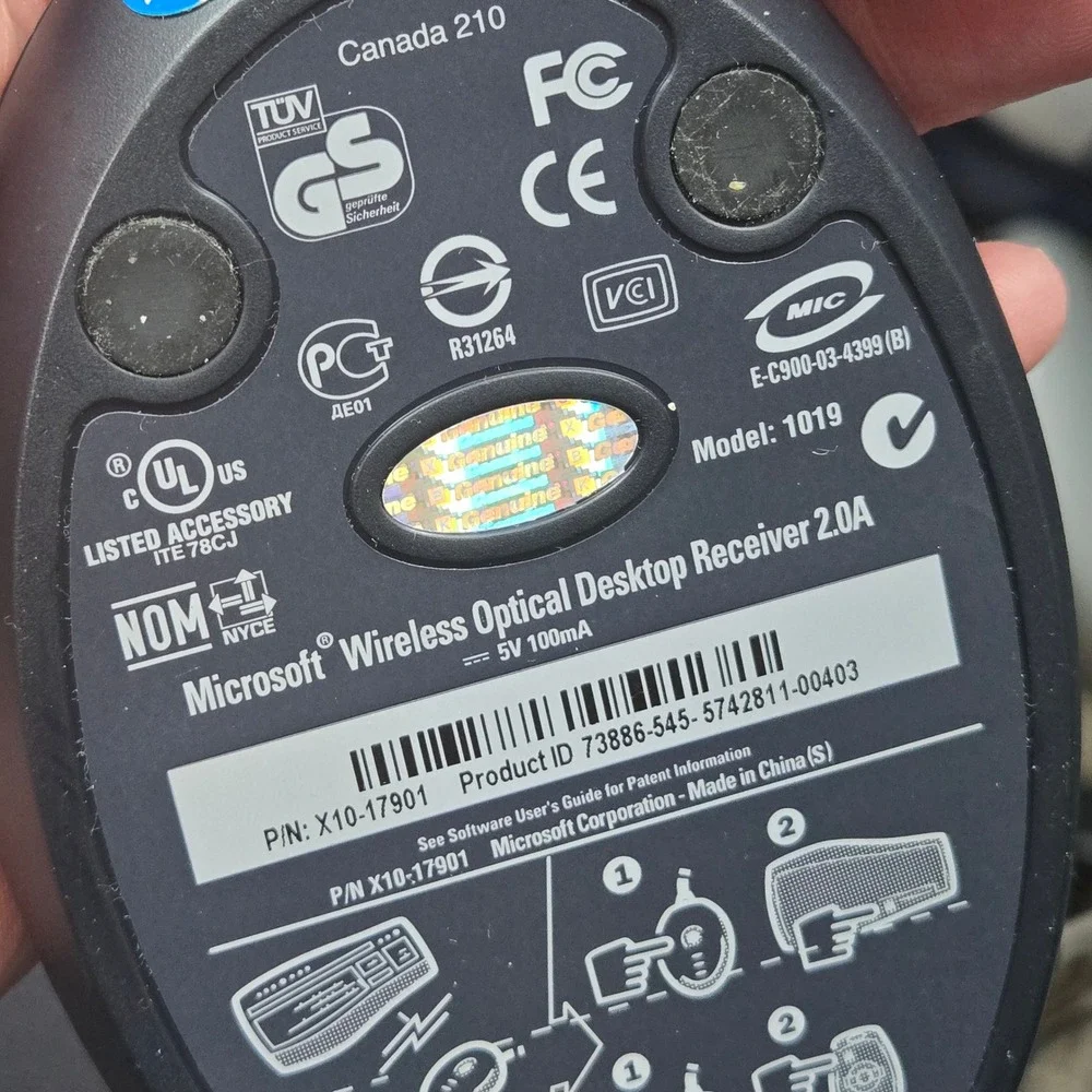 Microsoft Wireless Optical Mouse 2.0 Model 1008 w Receiver 1019 Vintage Tech